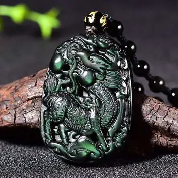 Kaiguang Obsidyen Kirin kolye için erkek exorcism muska için gökkuşağı gözler kolye için kadın servet Kolye