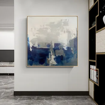 Büyük Duvar Sanatı Soyut Mavi Yağlıboya El Yapımı Modern Resim Sergisi Tuval Ev Ofis Duvar Dekorasyon Resimleri Hediye Olarak