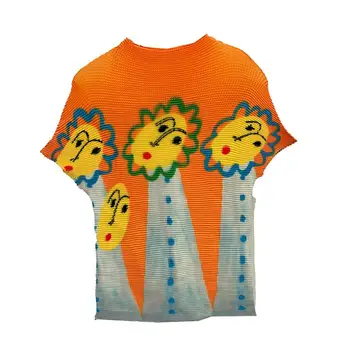 Kadın Pilili Tofu Pilili Baskı T-Shirt Yaz Yeni Kısa kollu T gömlek İnce Zayıflama Sevimli Tops w656