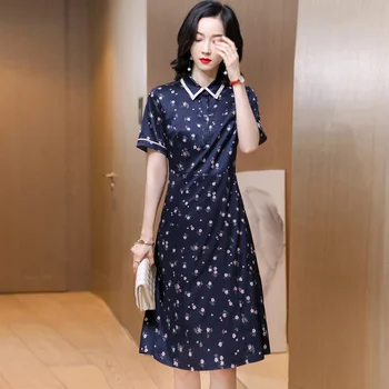 Ipek Doğal Elbise 2021 Yeni Kore Tarzı Baskı Elbise Hangzhou Dut İpek Elbise kadın Kaynağı Üreticisi