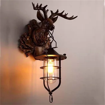 PERİ klasik Retro duvar ışıkları aplikleri geyik kafası LED lambası fikstür Loft dekoratif ev Bar için