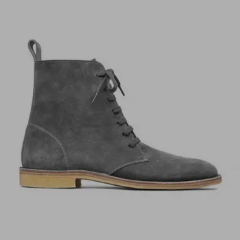 Erkekler İngiltere Stil Yüksek Top Dantel Up İnek Süet Çöl Ayak Bileği Ayakkabı Vintage İş Güvenliği Platformu Çizmeler Artı Boyutu 46