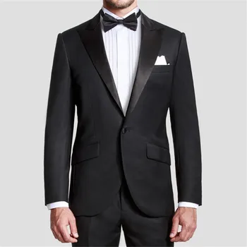 Sıcak Satış 2017 Bir Düğme Erkek Takım Elbise Damat Smokin Siyah Notch Yaka sağdıç Sağdıç Erkekler Düğün Suit Damat (Ceket + Pantolon