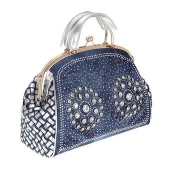2021 yeni kadın çantası dokuma elmas kakma denim ÇANTA tuval kadın taşınabilir askılı çanta moda klips perçin matkap çantası