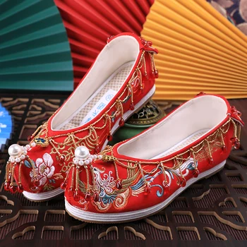 Orijinal düğün ayakkabı bahar ve yaz kırmızı Phoenix headdress boncuklu püskül özel Çin gelin ışlemeli ayakkabı