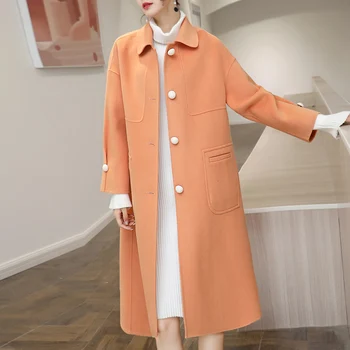 Çift taraflı kaşmir ceket kadın orta ve uzun tarzı 2020 kış yeni Kore moda bebek yaka turuncu yün ceket