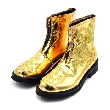 Altın Nakış Moda Çizmeler Yüksek üst İnek deri Ücretsiz Kargo Erkek Kış Martin Çizmeler Ayakkabı