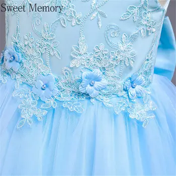 Mor Mavi Şampanya Beyaz Pembe Çiçek Kız Elbise 2021 Yay Dantel Communion Vestidos Kızlar için Elbiseler Parti ve Düğün Elbiseler
