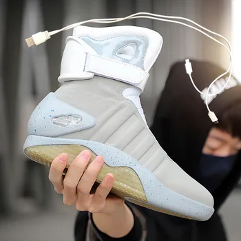 Bahar Yetişkin basketbol Ayakkabıları USB Şarj LED Işıklı Ayakkabı Erkekler Vogue Light Up Casual Erkekler Geleceğe Dönüş Parlayan Sneaker