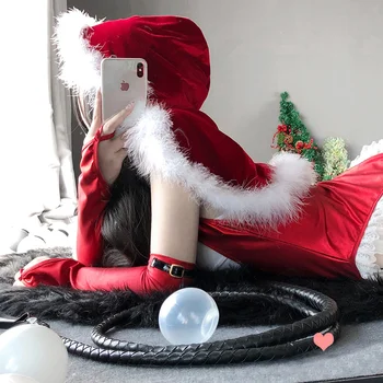 Sıcak Set Cosplay Kostümleri Seksi Kırmızı Noel Prenses Bodysuit Şal Eldiven Stocking Açık Göğüs Kıyafet Günaha Anime