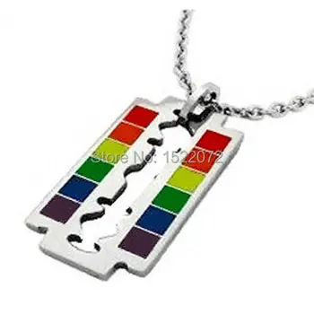 Yeni moda Eşcinsel Bayrağı Gökkuşağı Tıraş Bıçağı dogtag düşük fiyat Eşcinsel ve Lezbiyen Gurur köpek etiketi popüler metal eşcinsel köpek etiketleri FH890205
