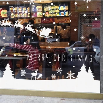 Noel Ağacı Sticker Çıkartması Posterler Vinil Duvar Çıkartmaları Dekor Duvar Büyük Cam Pencere Ev Dükkanı Dekorasyon X mas Çıkartması