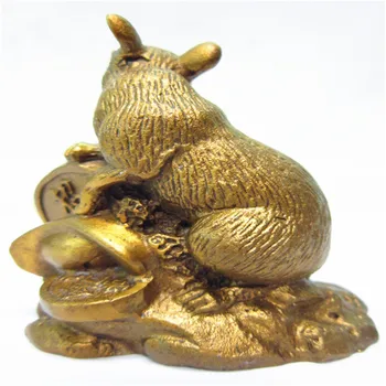 Bakır 7 cm bakır para şanslı Zodyak sıçan hayvan bronz zanaat feng shui süsler
