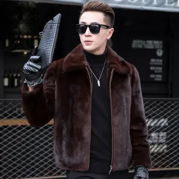 2022 Yeni Erkekler Sonbahar Kış Kısa Faux Vizon Kürk Ceketler Erkek Moda Yaka Casual Dış Giyim Kalın Sıcak Kabarık Palto Y260