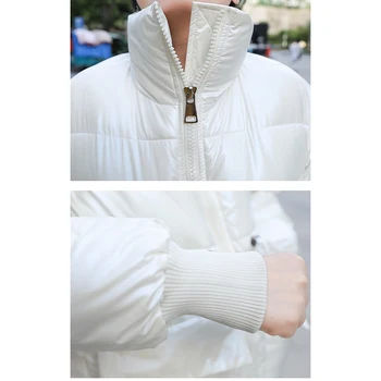 Büyük boy Kış Ceket Kadınlar Standı Yaka Pamuk Yastıklı YENİ Kış Ceket Kadınlar Sıcak Fermuar Parka Kadınlar Parlak Aşağı pamuklu ceket
