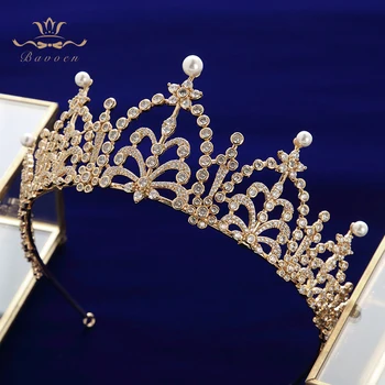 Prenses Kraliyet Inciler Tam Zirkon Düğün Tiaras Taçlar Gelinler ıçin Kristal Gelinler Headpieces Akşam Saç Aksesuarları