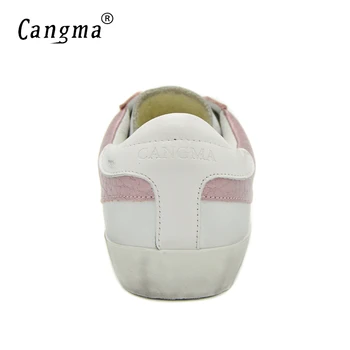 CANGMA Lüks Marka Orijinal Kadın Ayakkabı Gümüş Vintage günlük ayakkabı Hakiki Deri Sneakers Ayakkabı Kız Kadın Sneaker