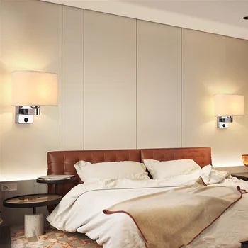 Modern İskandinav tarzı E27 duvar lambaları paslanmaz çelik kapalı yatak odası kumaş duvar ışık okuma çalışması oturma odası dekorasyon fikstür