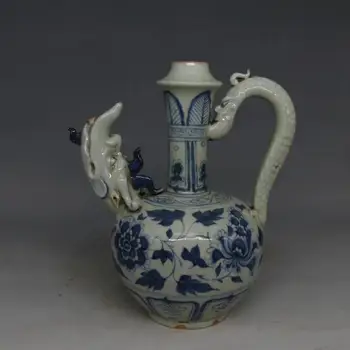 Antik YuanDynasty porselen pot,mavi &Beyaz,ejderha ağız,el boyama sanatları,Süslemeleri,Toplama ve Süsleme,ücretsiz kargo