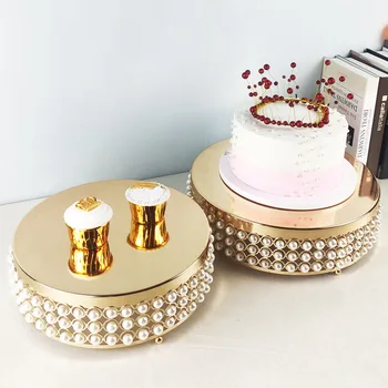 Ronda europea pastel Metal dorado perla cena romantica placas casa decoracion del banquete de boda Bandeja de postres platos