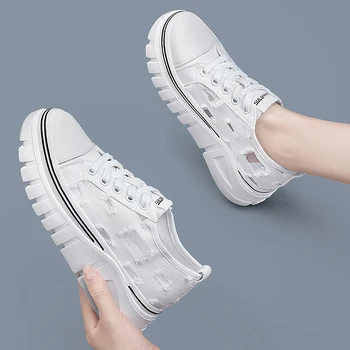 Beyaz ayakkabı kadın ayakkabı 2021 yaz yeni hollow nefes örgü tuval spor kurulu ayakkabı net ayakkabı rahat kalın alt