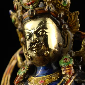 Laojunlu Eski Bir Tibet Koleksiyonu Saf Bakır Ve Cloisonné Emaye Ve Boyalı Tibet Sarı Zenginlik Tanrısı, Bir Heykel