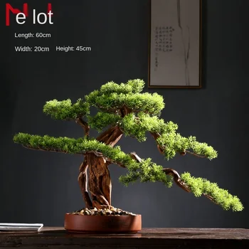 Yapay Tebrik Çam Yeni Çin Tarzı Bonsai Dekorasyon Oturma Odası Girişinde Yeşil Bitki Katı Ahşap Kök Süslemeleri