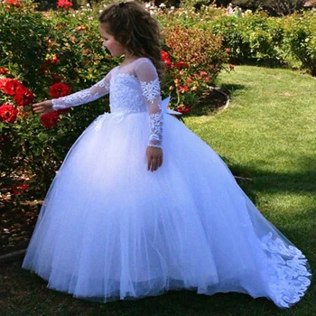 Çiçek Kız Elbise Kolsuz Tül Küçük Çocuklar Saten İlk Communion Elbise Pageant ziyafet elbise