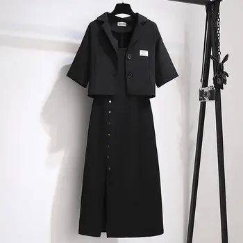 Yüksek Sokak Katı Takım Elbise Etek Kadın Takım Elbise Askı Elbise 2022 Yaz Yeni Kore Moda Mizaç İnce Büyük Boy İki parçalı Setleri