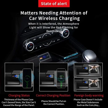 Kablosuz Araç Şarj ıçin Mazda CX-5 CX5 2017-2021 QC3.0 Hızlı Şarj USB Portu ıle 36 W Qİ Kablosuz Telefon Şarj Pad