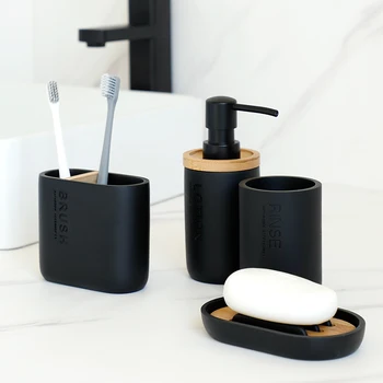 Dört Parçalı Reçine Banyo Aksesuarları Seti şampuan dispenseri Losyon Şişesi Sabun Kutusu Gargara Fincan Diş Fırçası Tutucu Ev Gereçleri