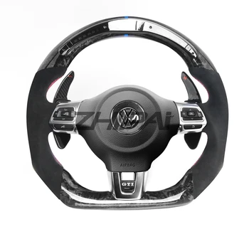 Volkswagen MK6 için Dövme Karbon Fiber Direksiyon Delikli Deri / Alcanrata ile Parlak Trim ve LED ve Kürekler Montaj