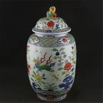 6 Antik MingDynasty porselen pot, renkli unicorn şakayık tankı, el yapımı el sanatları, en iyi toplama ve süsleme, ücretsiz kargo