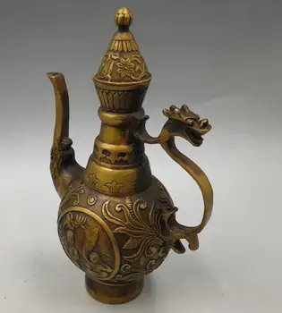 Antik bakır ejderha çay-pot / flago süslemeleri süsler,işareti ile, el-oyma el sanatları, en iyi toplama ve süsleme, ücretsiz Kargo