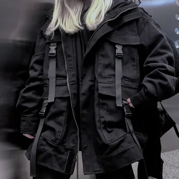Neploe Kore Streetwear Harajuku Siyah Denim Ceket Boy Cepler Kadın Kot Ceketler Gevşek BF Vintage Casual Palto