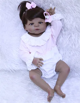 55 cm Tam Vücut Silikon Yeniden Doğmuş Bebek Bebek Oyuncak 22 inç Siyah Cilt Yenidoğan Kız Prenses Yürümeye Başlayan Bebekler Bebek Çocuk Yıkanmak Oyuncak