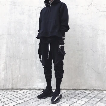2019 Siyah Pantolon Erkek Pantolon Hip Hop koşucu pantolonu Erkek eşofman Altı Japon Streetwear Erkek Pantolon