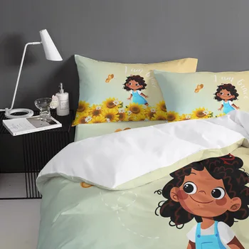 Pozitif Enerji Siyah Kız Ayçiçeği Degrade nevresim takımı Yatak Odası Yorgan Seti çarşaf Yastık Kılıfı nevresim yatak örtüsü seti