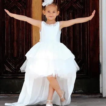 Yay ile beyaz Çiçek Kız Elbise Çocuklar Prenses Elbise Çocuklar İlk Communion Elbise Parti Elbise 2021