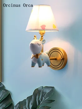 Iskandinav basit geyik duvar lambası Erkek Kız Yatak Odası çocuk odası başucu lambası Amerikan tüm bakır karikatür yaratıcı hayvan duvar lambası