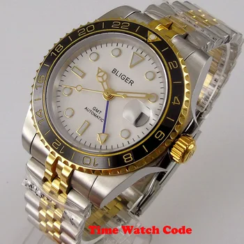 Altın Blıger 40mm Mavi GMT Otomatik erkek saati Beyaz Kadran Otomatik Tarih safir cam seramik çerçeve Jubilee 3804 hareketi 0