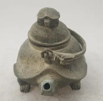 Koleksiyon çin El Yapımı eski bronz Yaldızlı kaplumbağa demlik, Ev Dekorasyon antika demlik