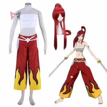 Anime Fairy Tail Erza Scarlet Cosplay Kostüm Marka Suit Geniş Bacak Pantolon Peruk Çocuklar Için Femal Kız Artı Boyutu