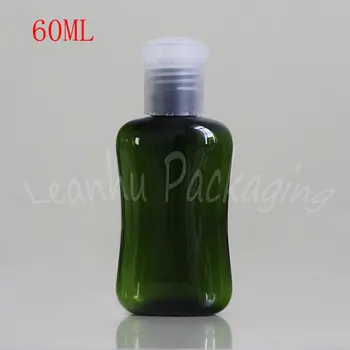Disk Üst Kapaklı 60ML Yeşil Düz Plastik Şişe, 60CC Boş Kozmetik Konteyner, Losyon / Duş Jeli / El Kremi Alt şişeleme