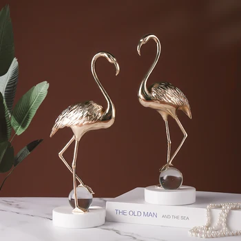 Mermer Altın Figürler Minyatürleri İskandinav Flamingo Düğün Lüks Figürler Minyatürleri Modern Dekoration Ev Geliştirme DG50FM