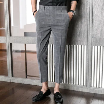 Yaz Ekose Pantolon Erkekler Kore Tarzı Giyim Ayak Bileği Uzunluğu Moda Erkek Pantolon Resmi Iş Erkek Pantolon Genel