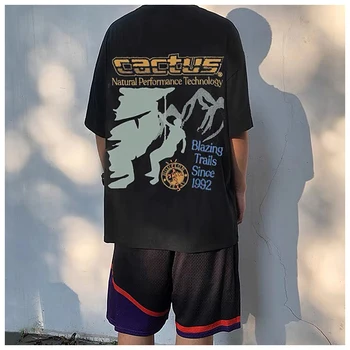 Amerikan yüksek sokak Travis Scott Kaktüs Jack Yollar Yolu Sokak hip-hop gevşek büyük boy erkek ve kadın kısa kollu tişört