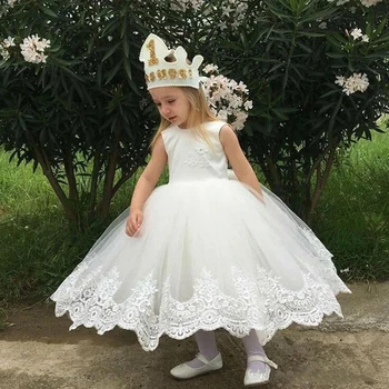 Beyaz Fantezi Çiçek Kız Elbise Tül Aline Toddler Tankı Prenses Communion Doğum Günü Pageant Robe De Demoiselle
