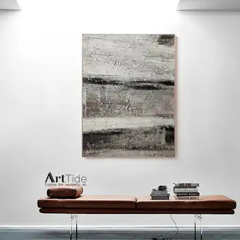 Siyah Beyaz Bej Minimalist Tuval üzerine Boyama, Gri Kahverengi Dokulu Boyama Soyut Sanat, iskandinav Sanat, Modern Oturma Odası Dekor
