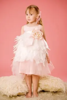Pembe prenses pageant elbise organze ruffles küçük kız çiçek elbise çocuk balo abiye giyim robe fille mariage